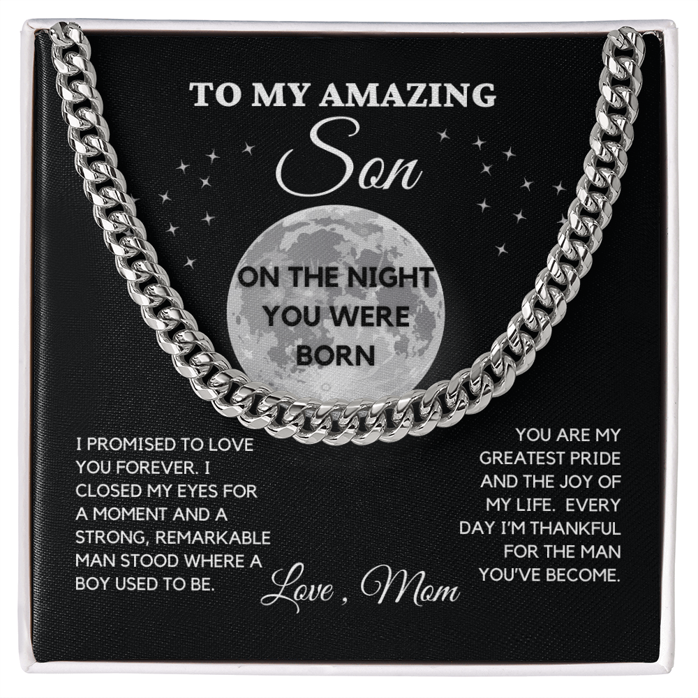 To My Son Cuban Link Chain Necklace – 14k Yellow Gold or Stainless Steel – Adjustable & Beautifully Weighted