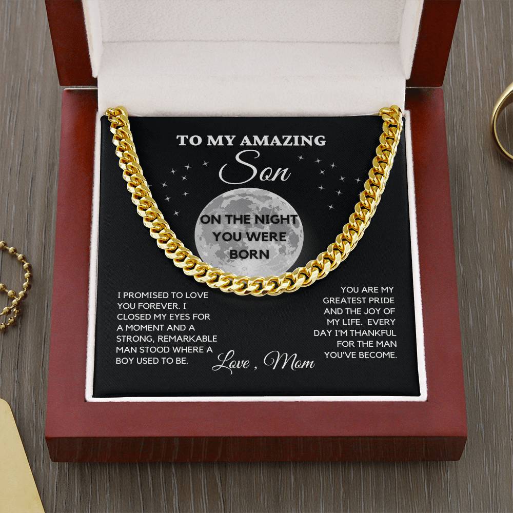 To My Son Cuban Link Chain Necklace – 14k Yellow Gold or Stainless Steel – Adjustable & Beautifully Weighted