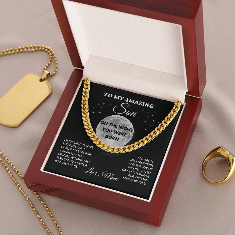 To My Son Cuban Link Chain Necklace – 14k Yellow Gold or Stainless Steel – Adjustable & Beautifully Weighted