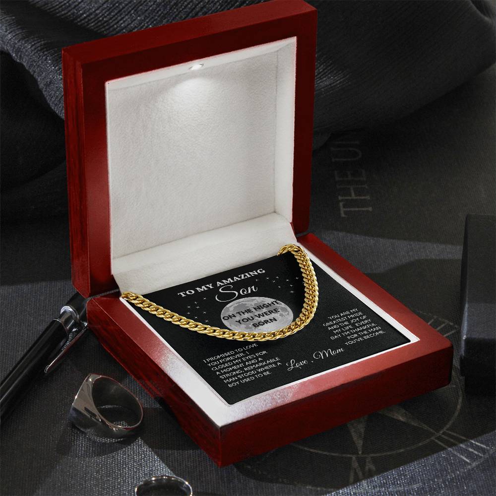 To My Son Cuban Link Chain Necklace – 14k Yellow Gold or Stainless Steel – Adjustable & Beautifully Weighted