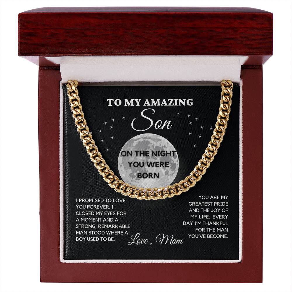 To My Son Cuban Link Chain Necklace – 14k Yellow Gold or Stainless Steel – Adjustable & Beautifully Weighted