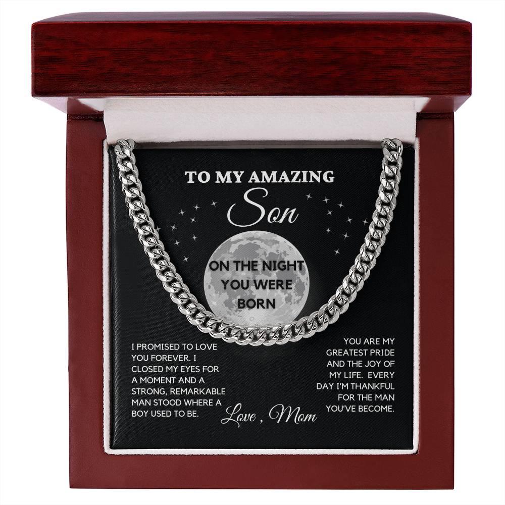 To My Son Cuban Link Chain Necklace – 14k Yellow Gold or Stainless Steel – Adjustable & Beautifully Weighted