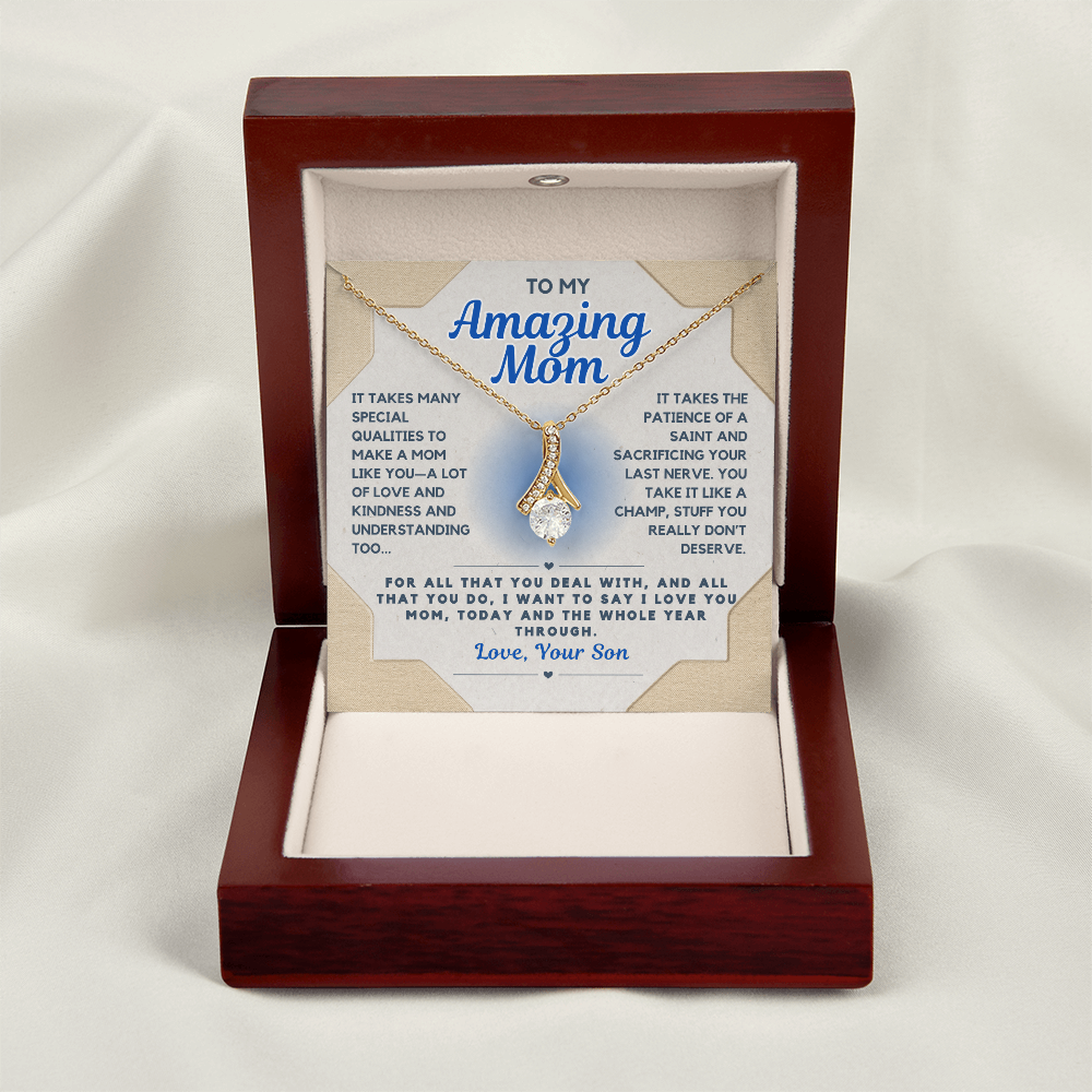 Beautiful crystal Ribbon Necklace for your Amazing Mom- Let her know you love her every day!