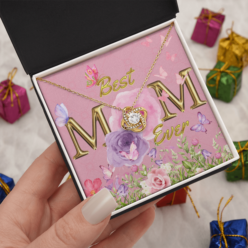 BEST MOM EVER! Beautiful Love Knot Necklace for Mom to wear every day as a reminder of how wonderful she is
