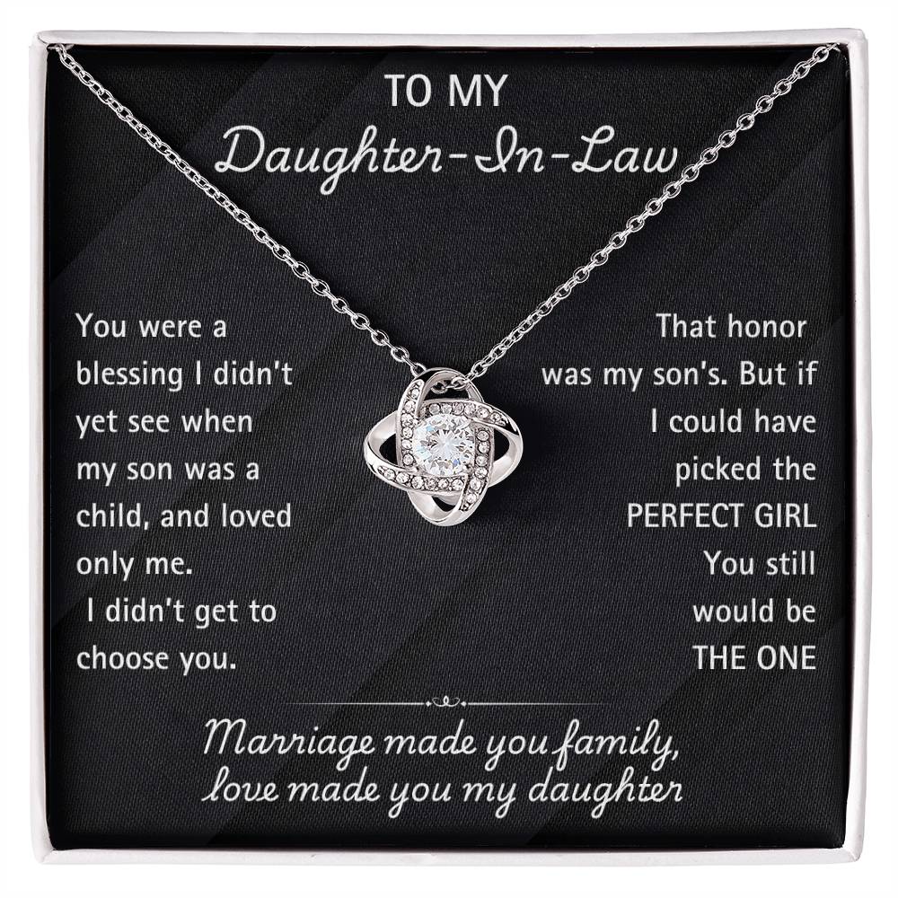 Elegant Daughter-in-Law Necklace with Heartfelt Message – Perfect Jewelry gift . Marriage made you family, Love made you my daughter.