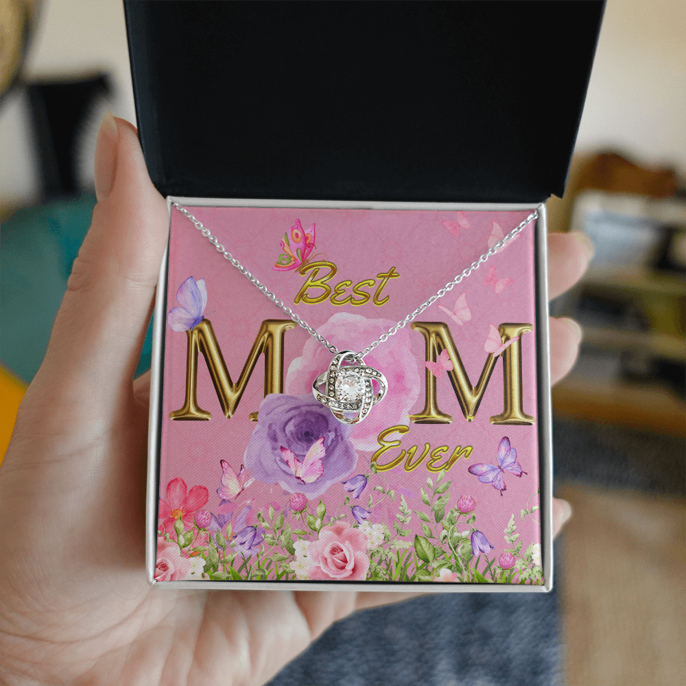 BEST MOM EVER! Beautiful Love Knot Necklace for Mom to wear every day as a reminder of how wonderful she is