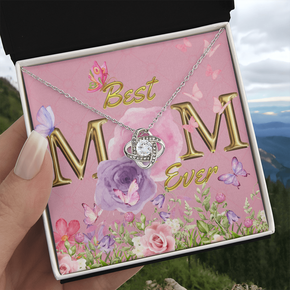 BEST MOM EVER! Beautiful Love Knot Necklace for Mom to wear every day as a reminder of how wonderful she is