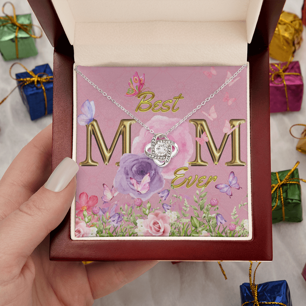 BEST MOM EVER! Beautiful Love Knot Necklace for Mom to wear every day as a reminder of how wonderful she is