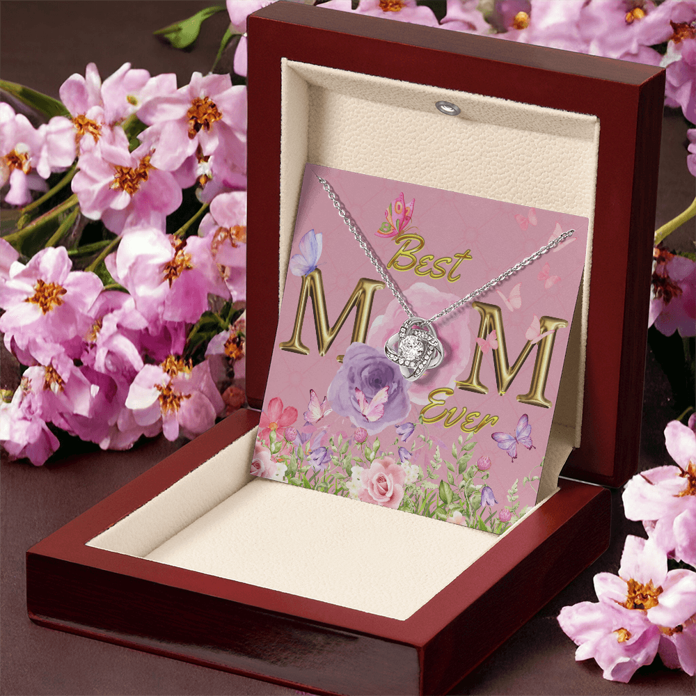 BEST MOM EVER! Beautiful Love Knot Necklace for Mom to wear every day as a reminder of how wonderful she is
