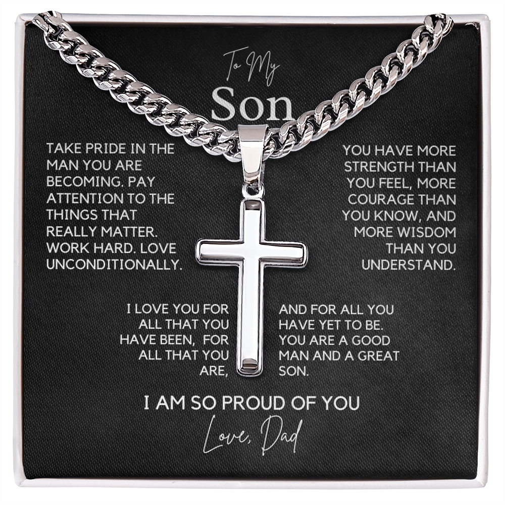 Cuban Chain with Artisan Cross Necklace – A Gift of Strength and Love for Your Son