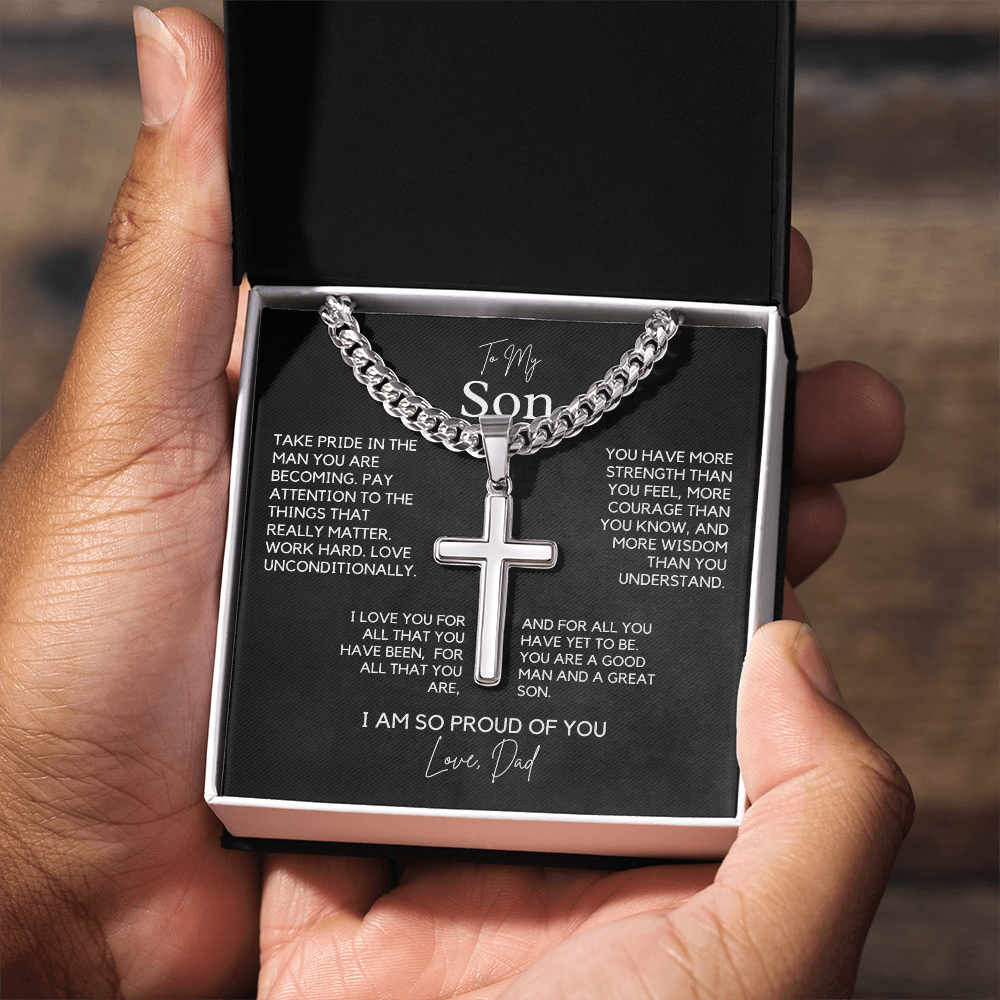Cuban Chain with Artisan Cross Necklace – A Gift of Strength and Love for Your Son