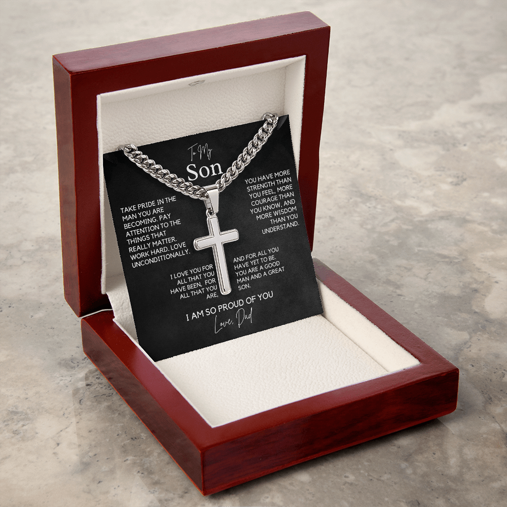 Cuban Chain with Artisan Cross Necklace – A Gift of Strength and Love for Your Son