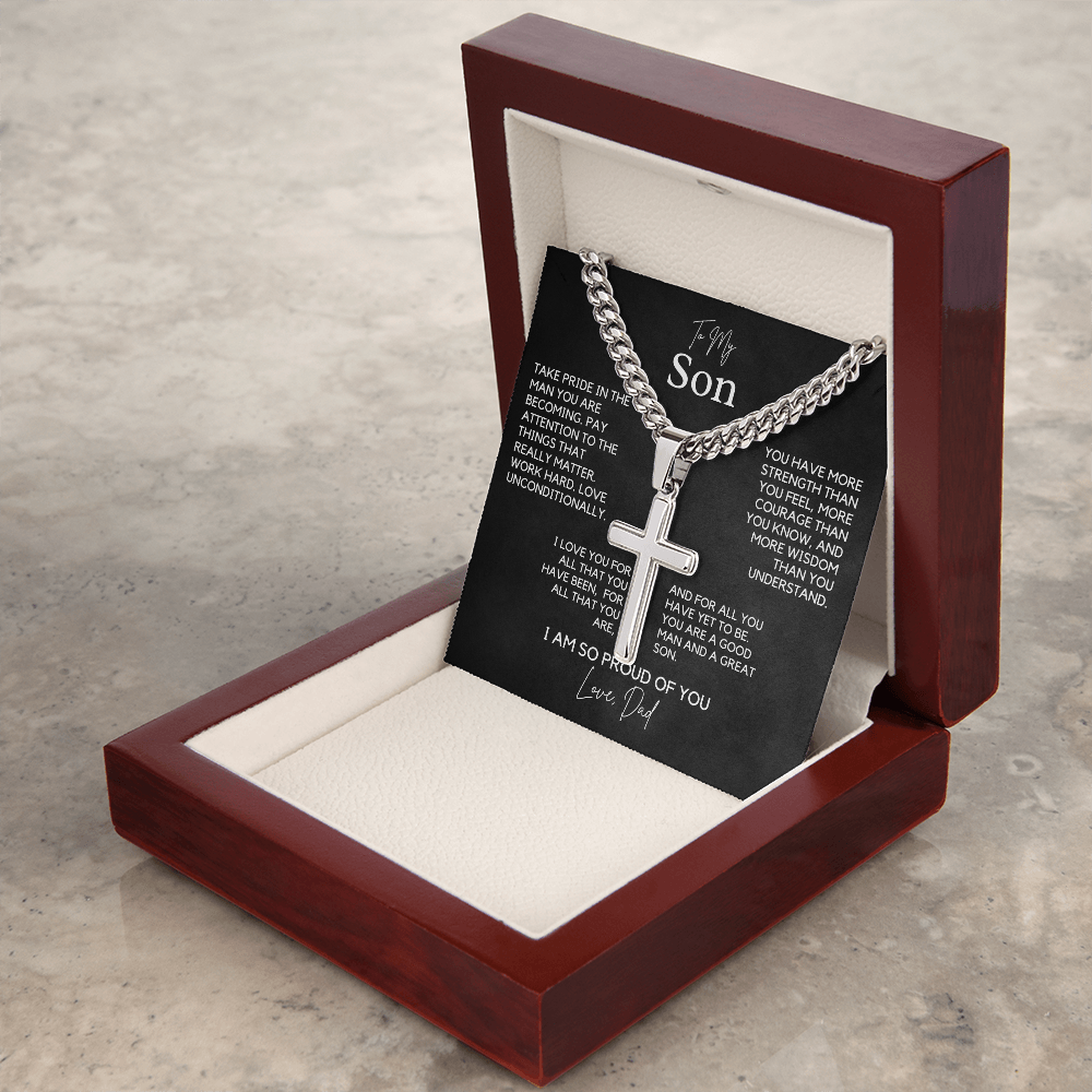 Cuban Chain with Artisan Cross Necklace – A Gift of Strength and Love for Your Son