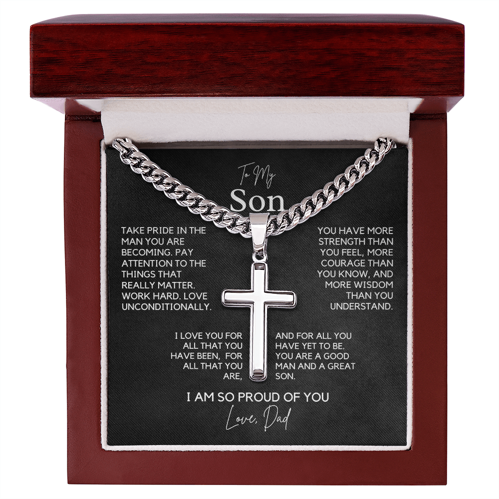 Cuban Chain with Artisan Cross Necklace – A Gift of Strength and Love for Your Son