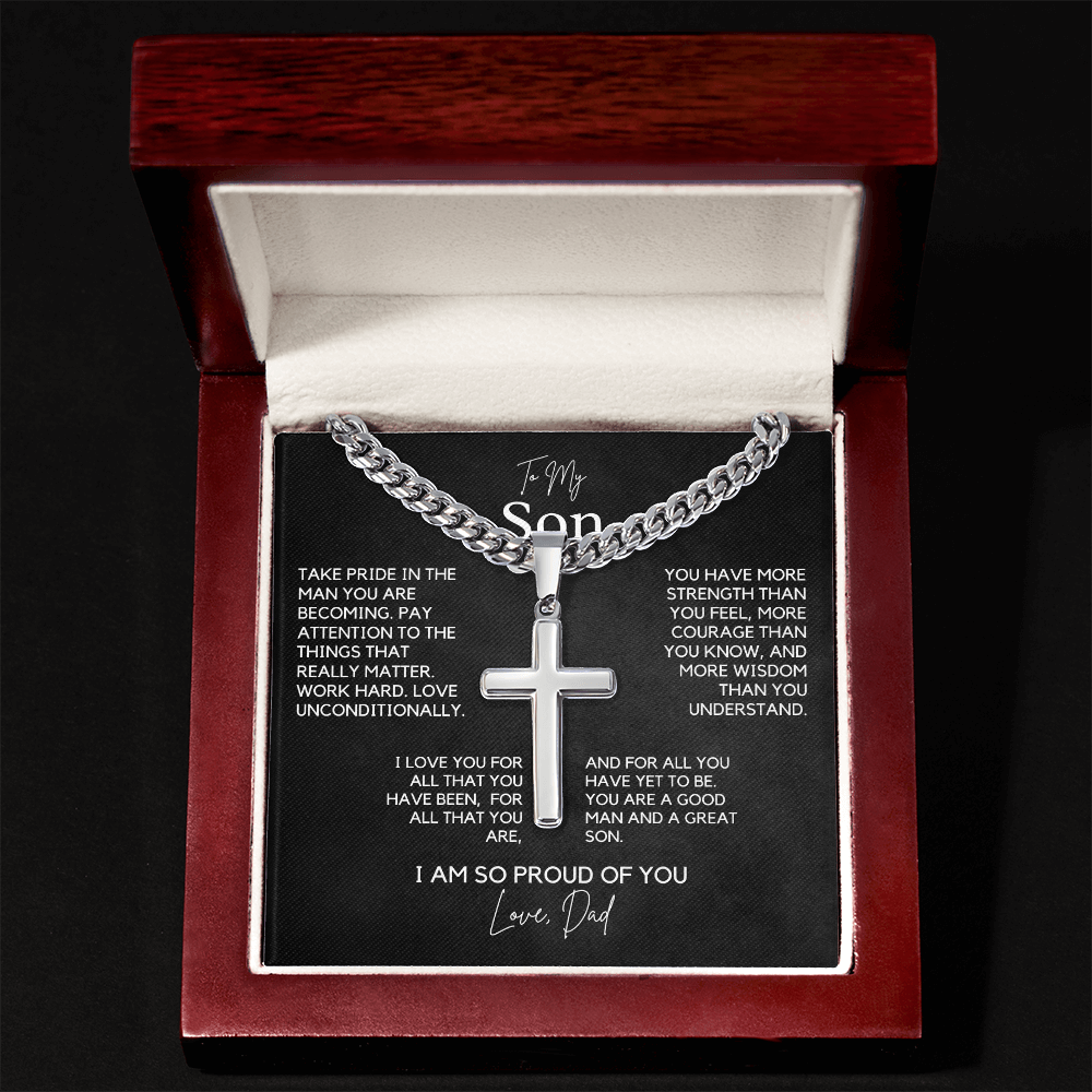Cuban Chain with Artisan Cross Necklace – A Gift of Strength and Love for Your Son