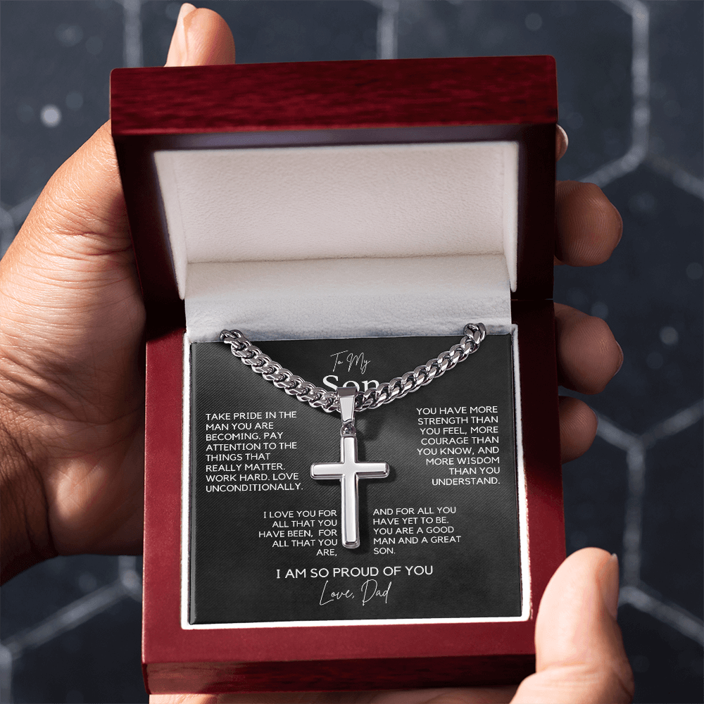 Cuban Chain with Artisan Cross Necklace – A Gift of Strength and Love for Your Son