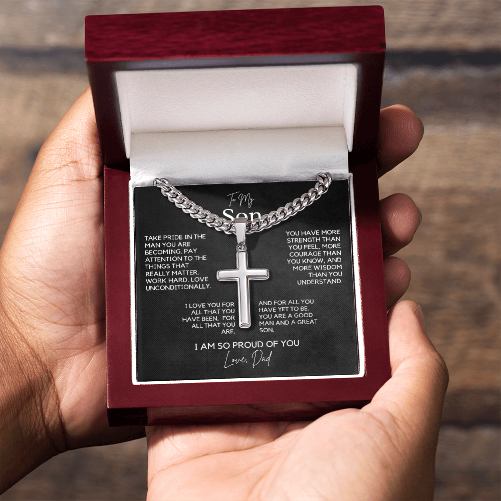 Cuban Chain with Artisan Cross Necklace – A Gift of Strength and Love for Your Son