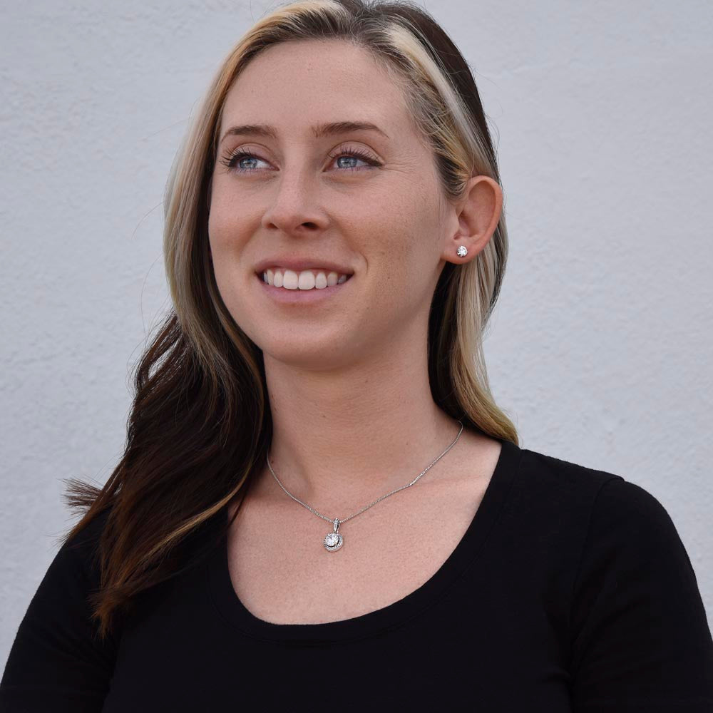 Beautiful Halo set pendant and earrings set!- Tell your daughter how proud of her you are!