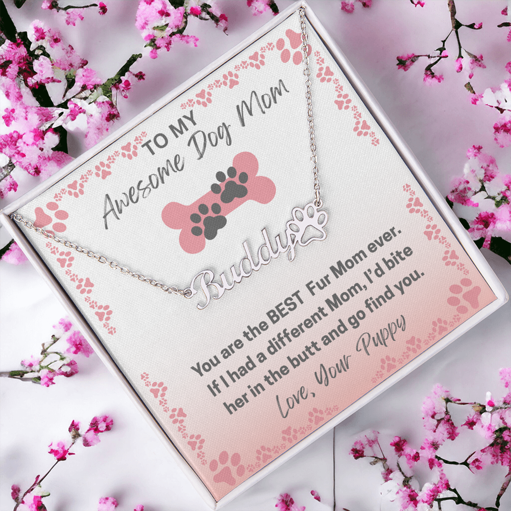Personalized Dog Paw Name Necklace-available in two finishes