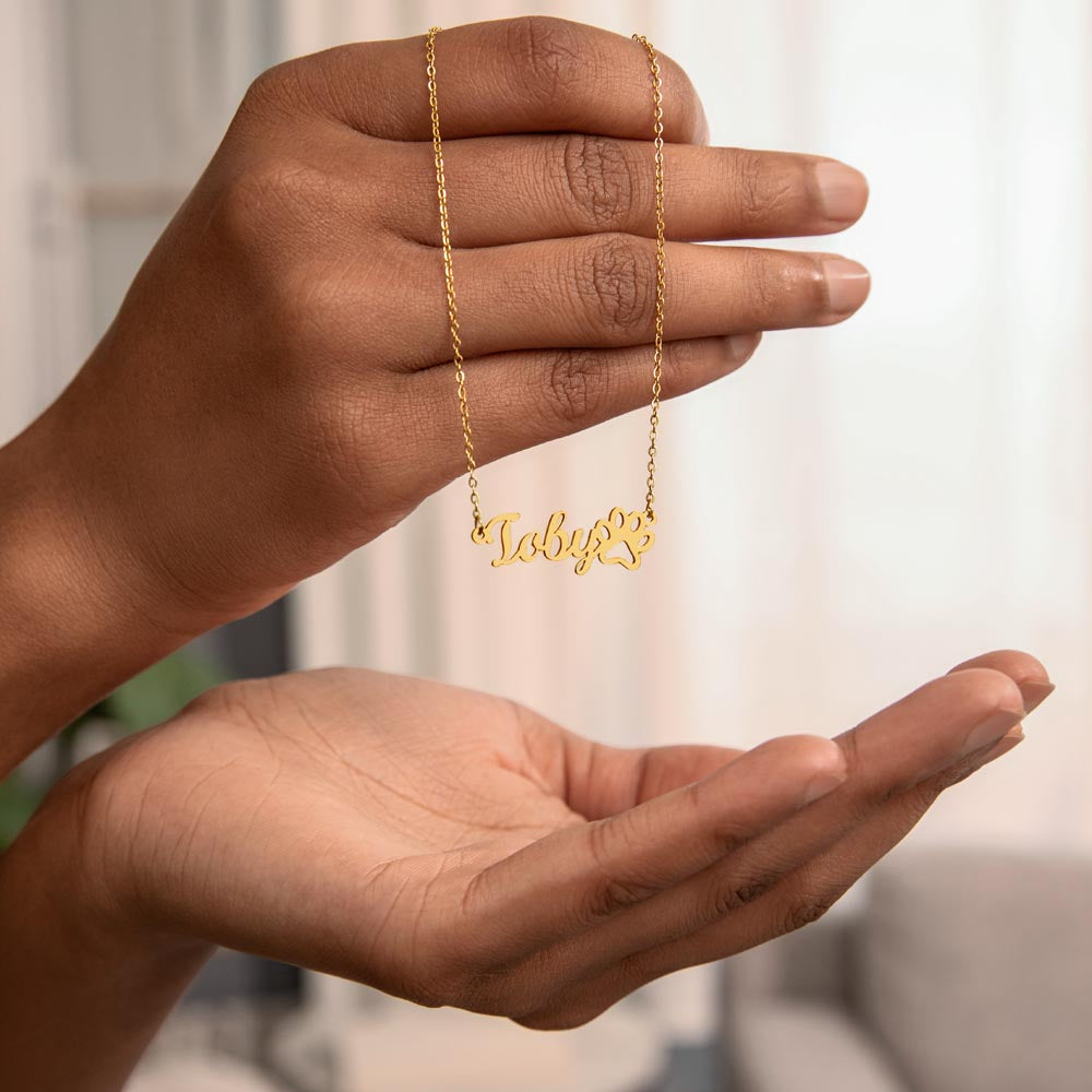Personalized Dog Paw Name Necklace-available in two finishes
