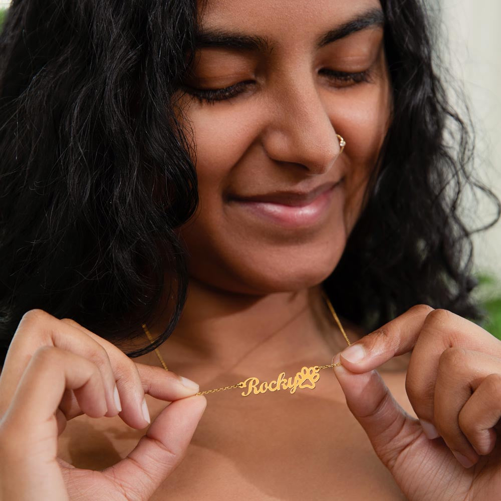 Personalized Dog Paw Name Necklace-available in two finishes