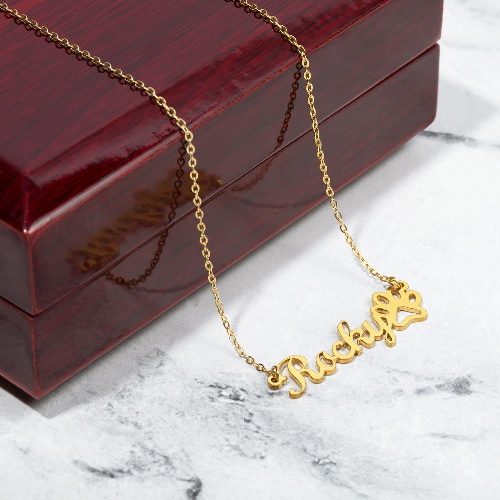 Personalized Dog Paw Name Necklace-available in two finishes