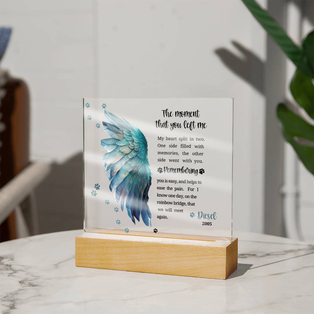 Pet Memorial acrylic plaque with LED lighted base-The moment that you left me