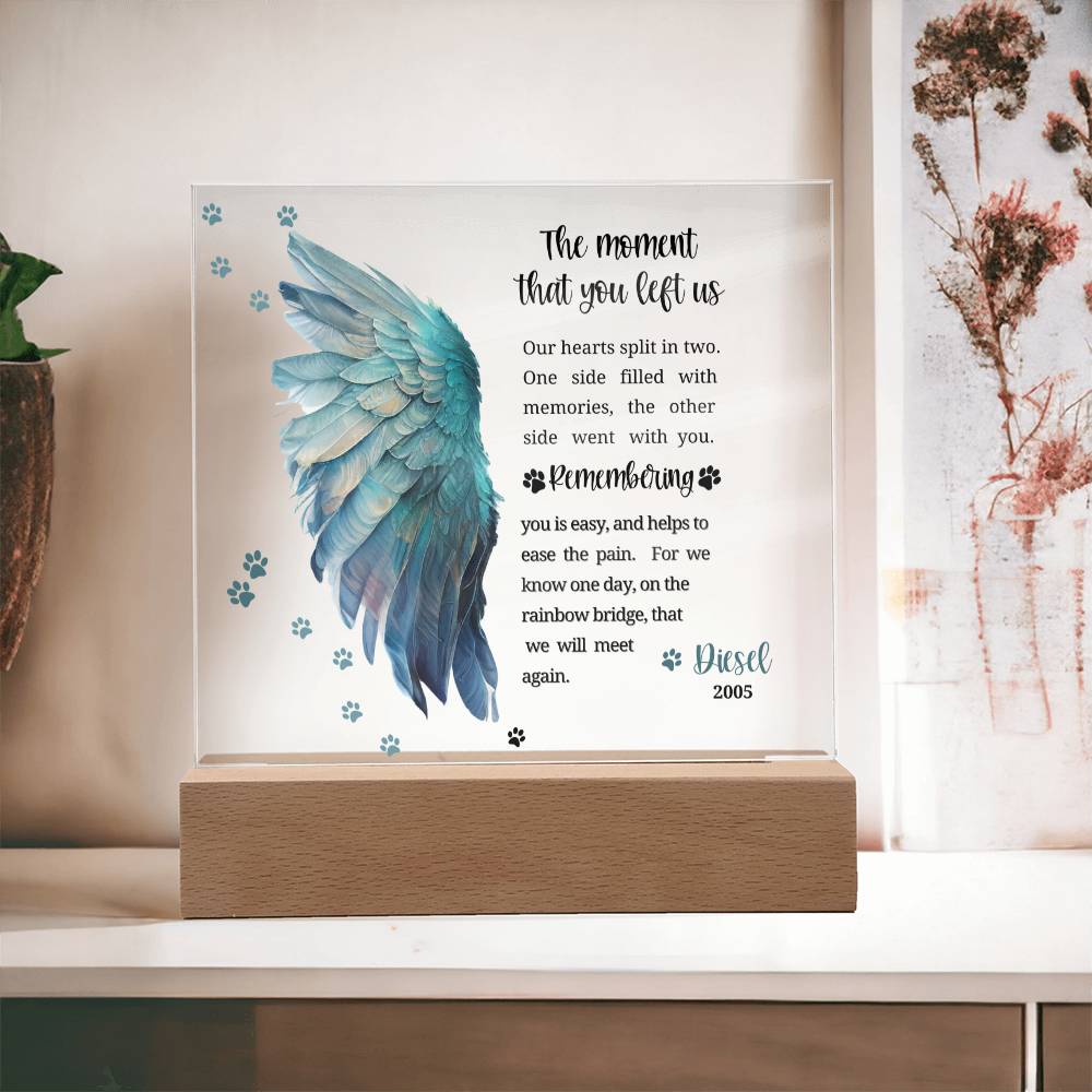 Pet Memorial acrylic plaque with LED lighted base-The moment that you left us