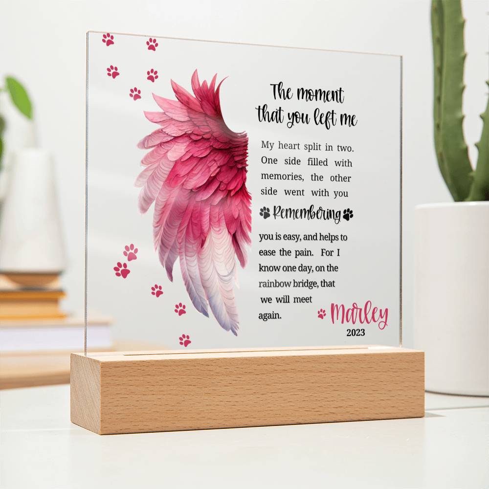 Pet Memorial acrylic plaque with LED lighted base-The moment that you left me