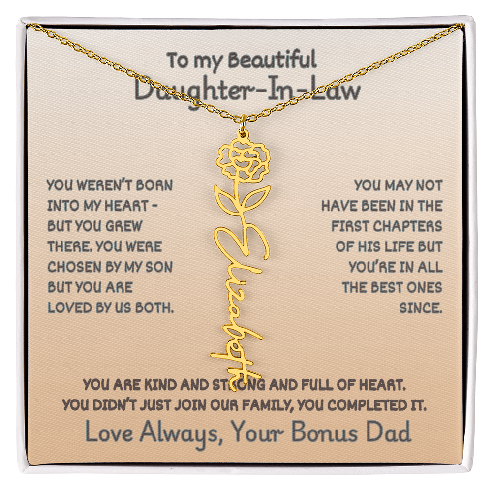 Daughter-In-Law Custom Birth Flower Name Necklace from Bonus Dad
