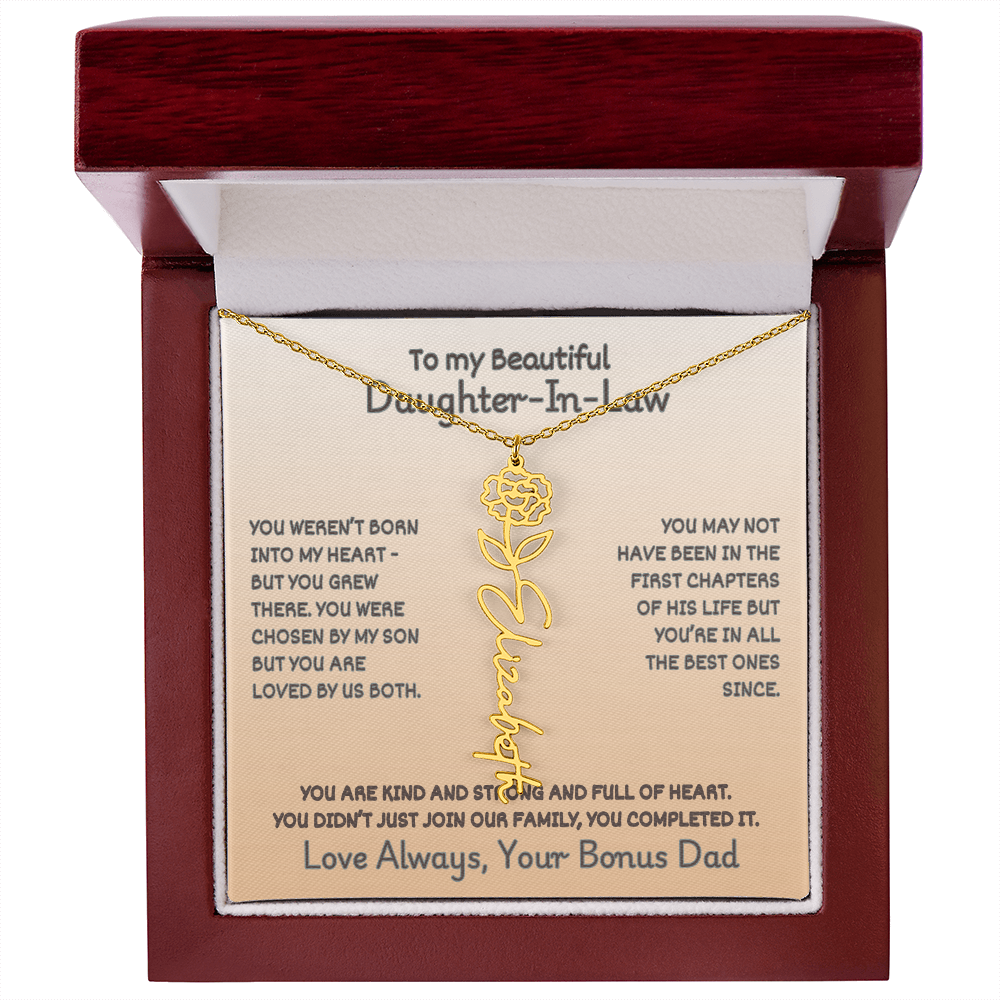 Daughter-In-Law Custom Birth Flower Name Necklace from Bonus Dad