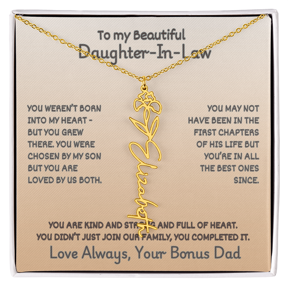 Daughter-In-Law Custom Birth Flower Name Necklace from Bonus Dad