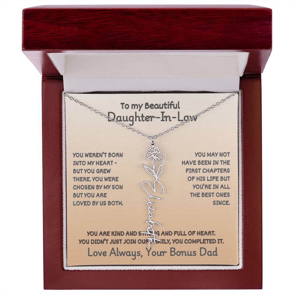 Daughter-In-Law Custom Birth Flower Name Necklace from Bonus Dad
