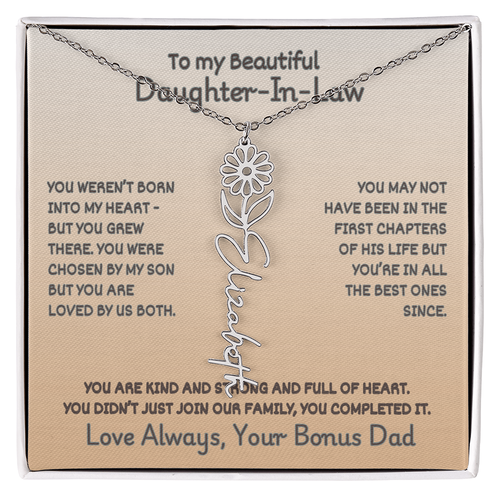 Daughter-In-Law Custom Birth Flower Name Necklace from Bonus Dad