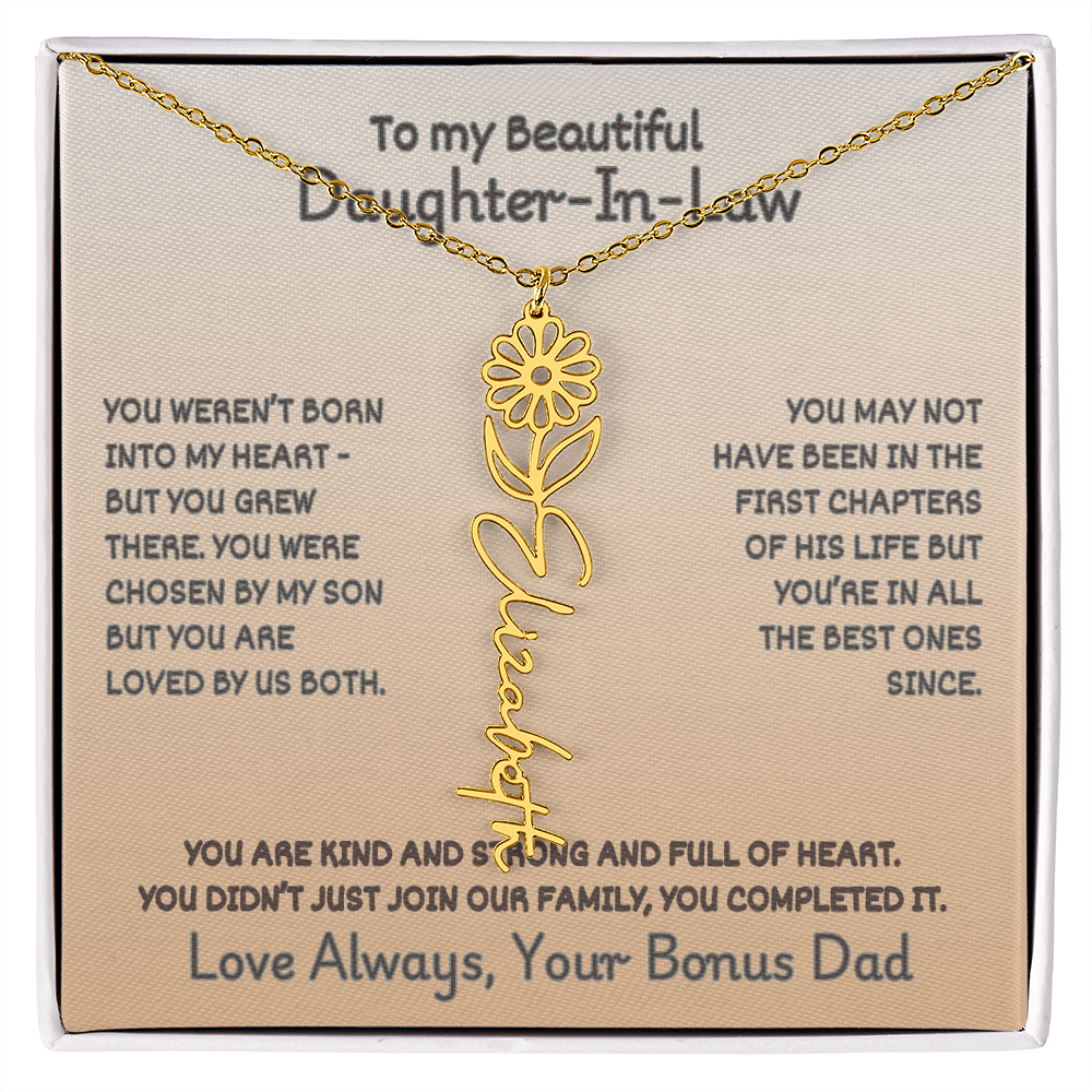 Daughter-In-Law Custom Birth Flower Name Necklace from Bonus Dad