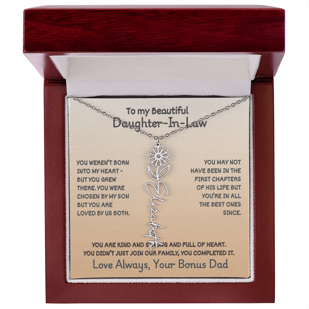 Daughter-In-Law Custom Birth Flower Name Necklace from Bonus Dad
