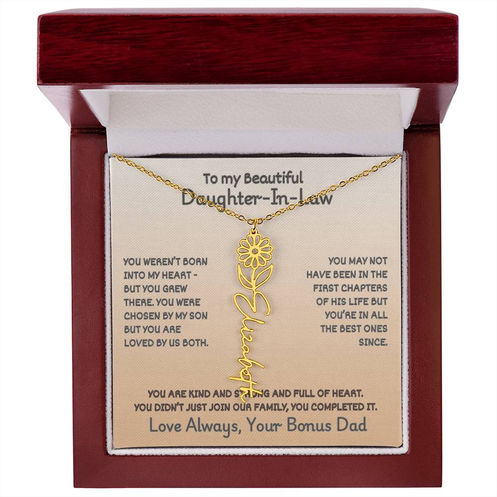 Daughter-In-Law Custom Birth Flower Name Necklace from Bonus Dad