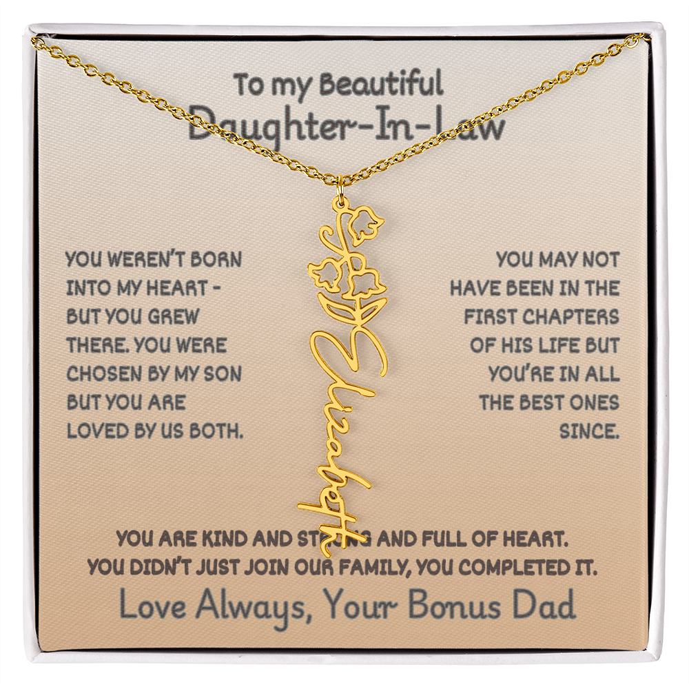 Daughter-In-Law Custom Birth Flower Name Necklace from Bonus Dad