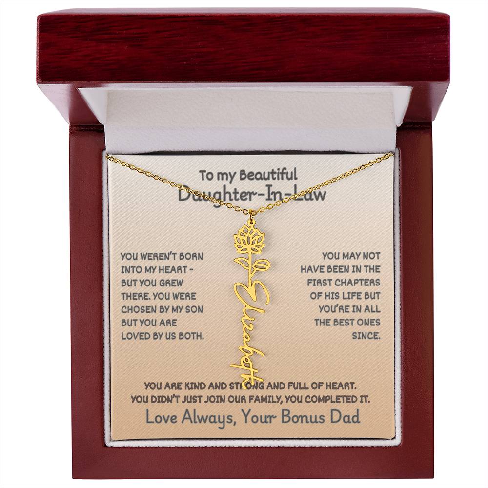Daughter-In-Law Custom Birth Flower Name Necklace from Bonus Dad