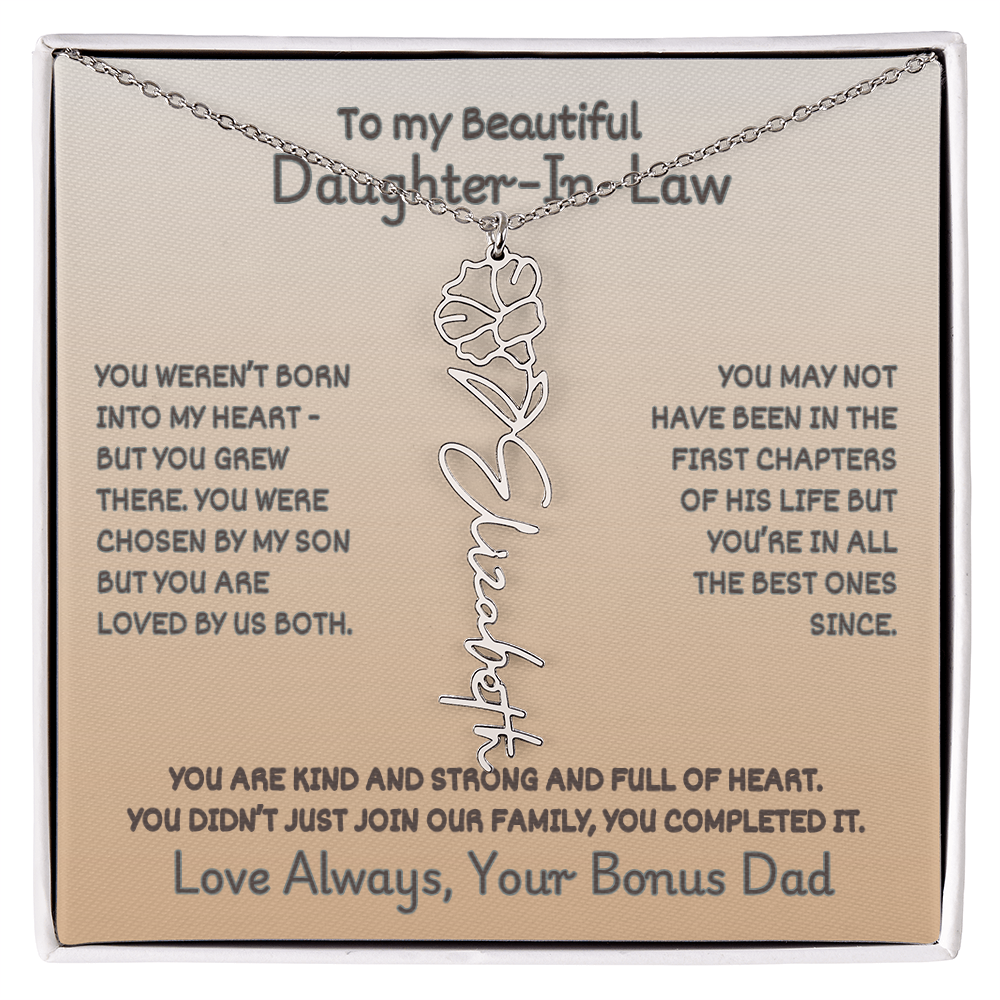 Daughter-In-Law Custom Birth Flower Name Necklace from Bonus Dad