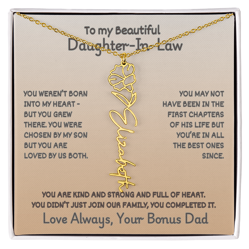 Daughter-In-Law Custom Birth Flower Name Necklace from Bonus Dad