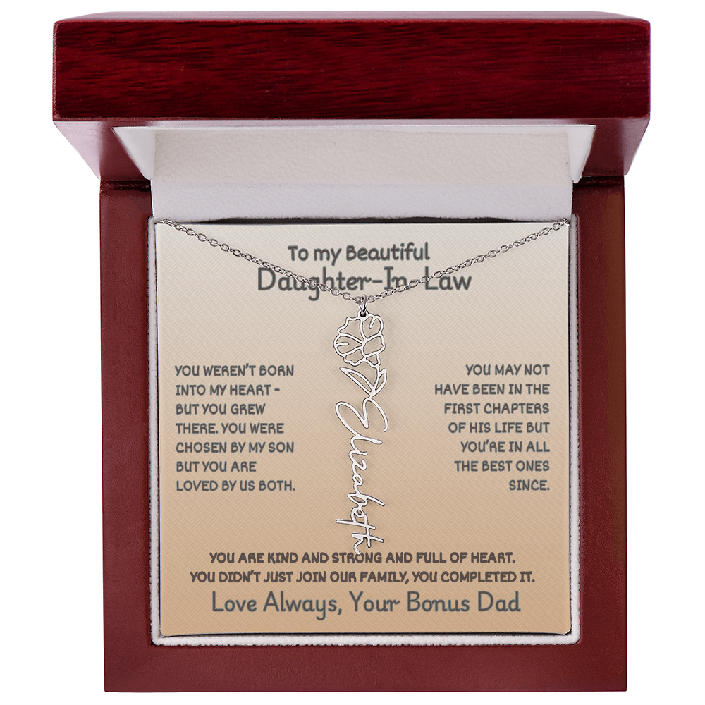 Daughter-In-Law Custom Birth Flower Name Necklace from Bonus Dad