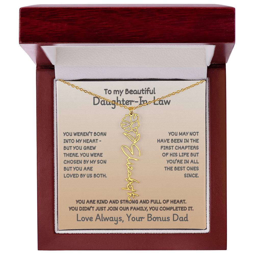 Daughter-In-Law Custom Birth Flower Name Necklace from Bonus Dad