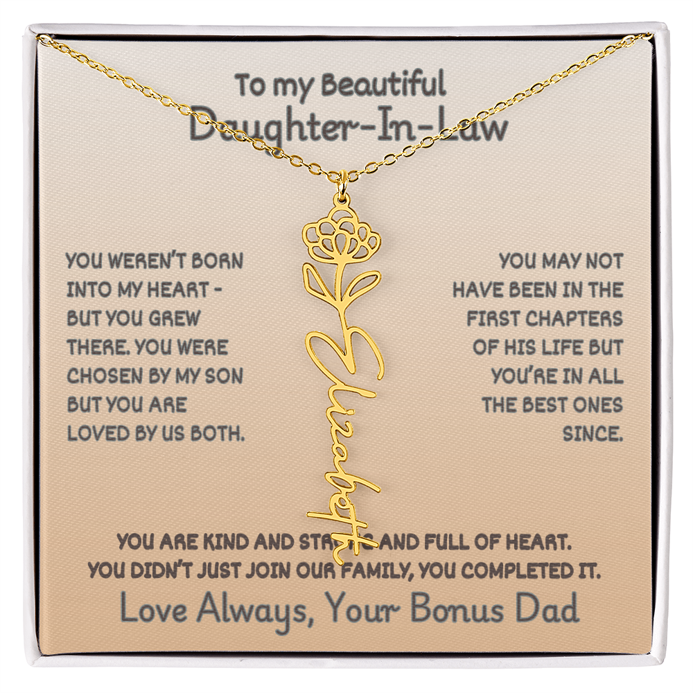 Daughter-In-Law Custom Birth Flower Name Necklace from Bonus Dad