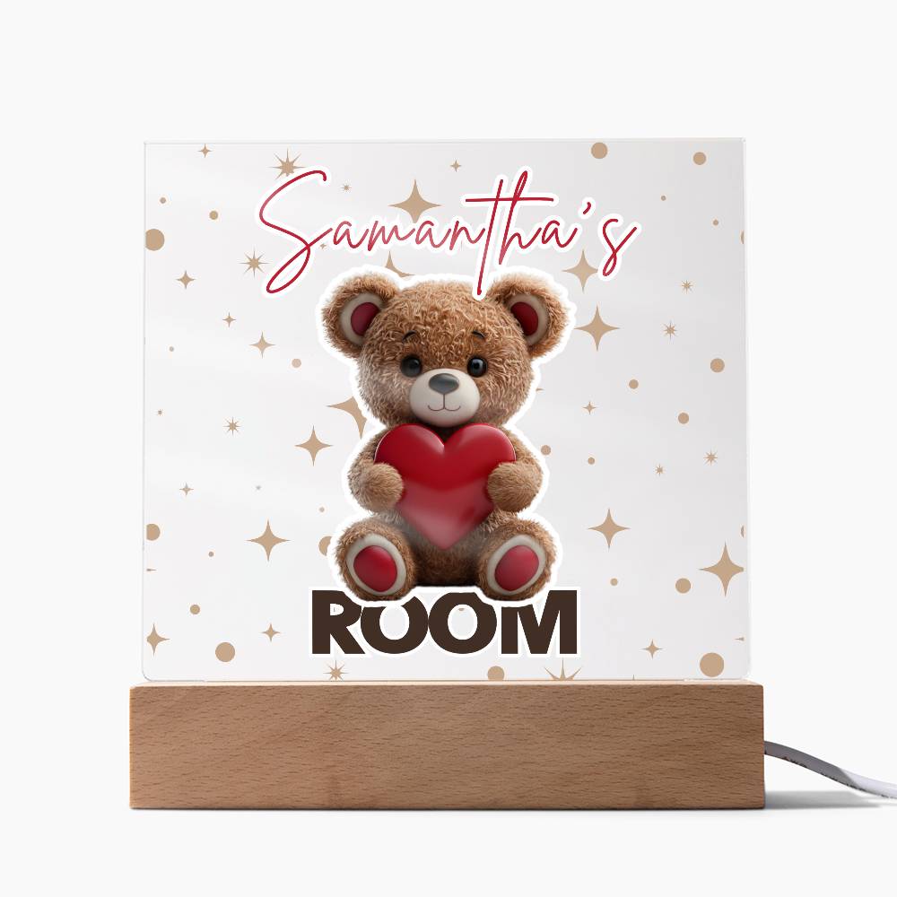 Personalized Teddy Bear Room Sign-Custom name multi-color options LED light up sign for bedroom or dorm room.