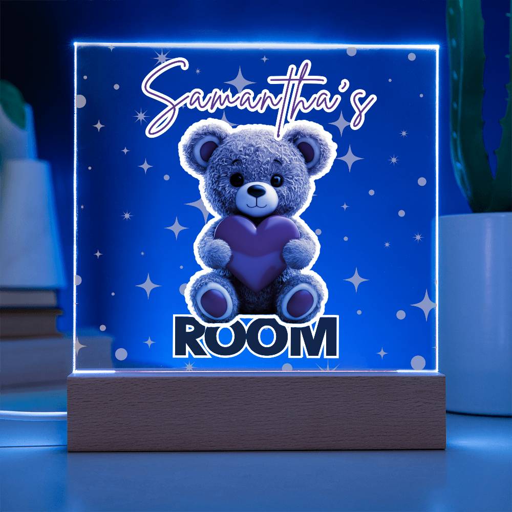 Personalized Teddy Bear Room Sign-Custom name multi-color options LED light up sign for bedroom or dorm room.