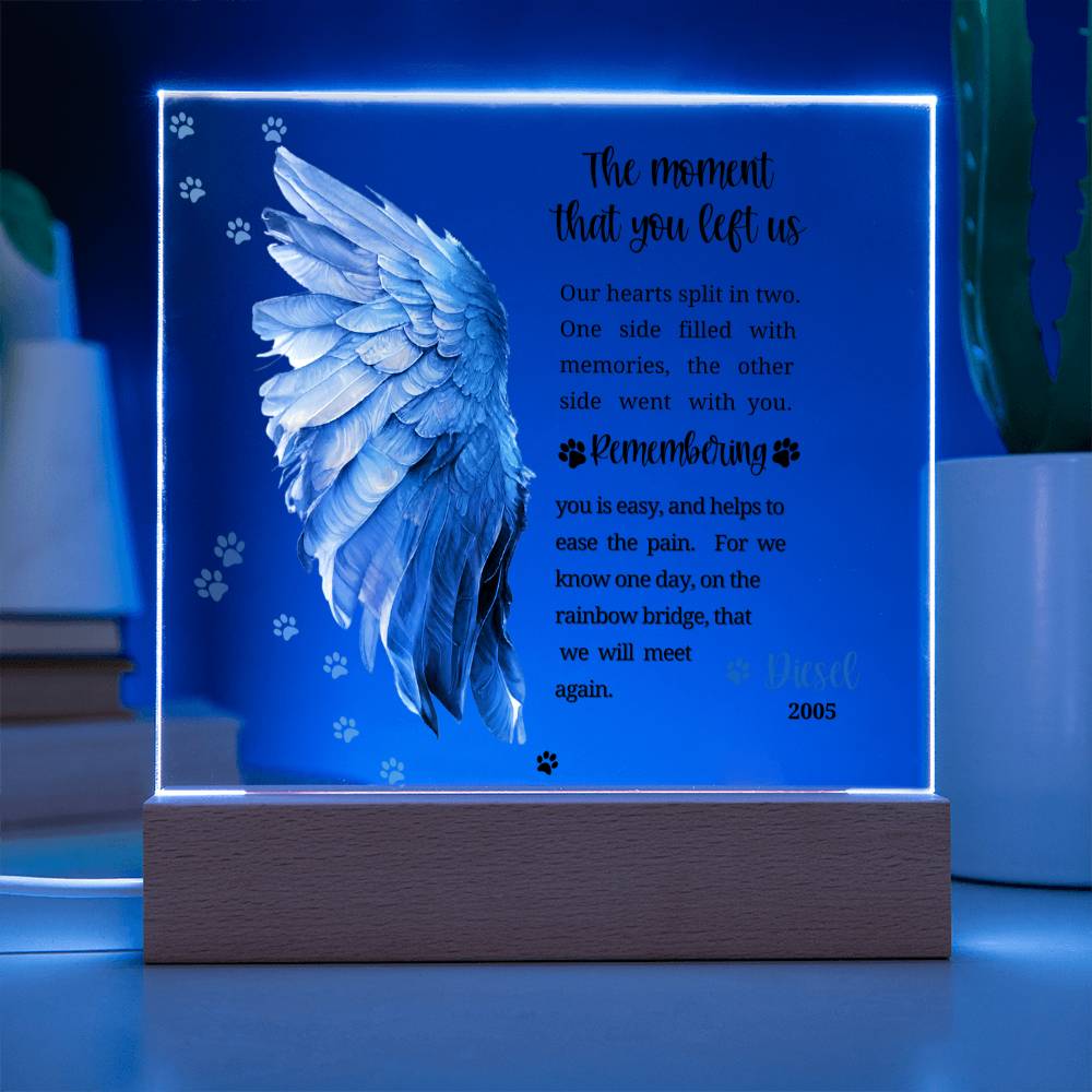 Pet Memorial acrylic plaque with LED lighted base-The moment that you left us