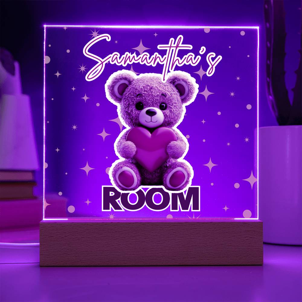 Personalized Teddy Bear Room Sign-Custom name multi-color options LED light up sign for bedroom or dorm room.