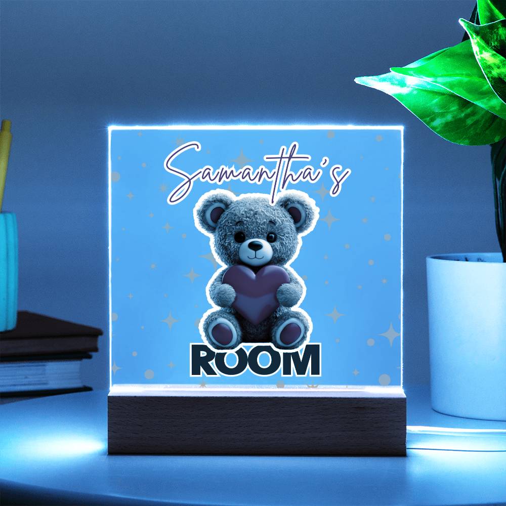 Personalized Teddy Bear Room Sign-Custom name multi-color options LED light up sign for bedroom or dorm room.