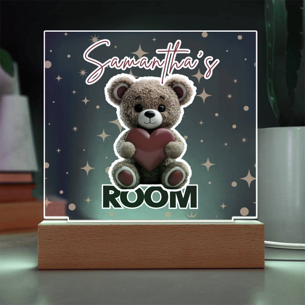 Personalized Teddy Bear Room Sign-Custom name multi-color options LED light up sign for bedroom or dorm room.